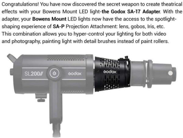 Godox SA-17 Bowens Mount to Projection Attachment Mount Adapter - SA17
